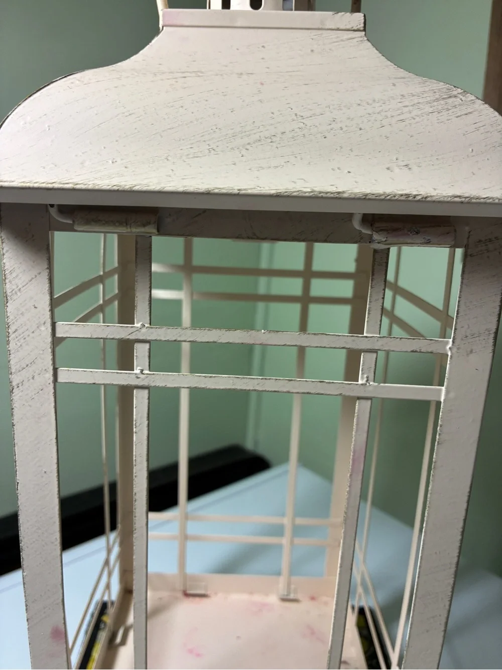 Cream Metal Lantern Decorative Accent 20” tall 6.5” wide